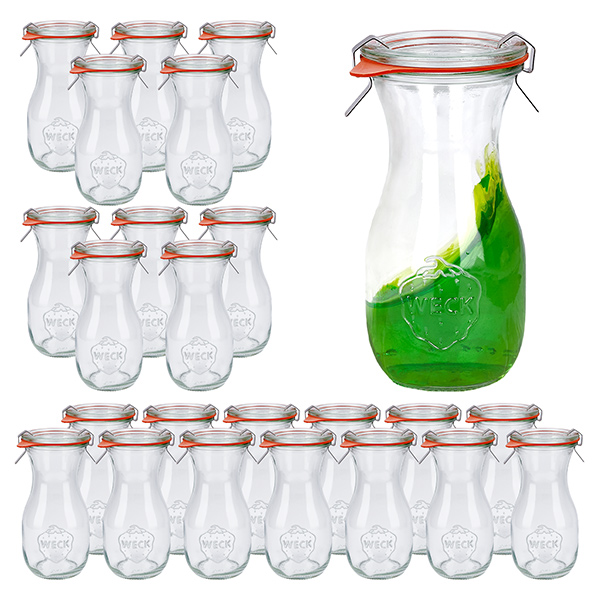 Sæt med 24 Weck-krukker 290 ml juiceflaske med 24 glaslåg Sæt med 24 Weck-krukker 290 ml juiceflaske med 24 glaslåg