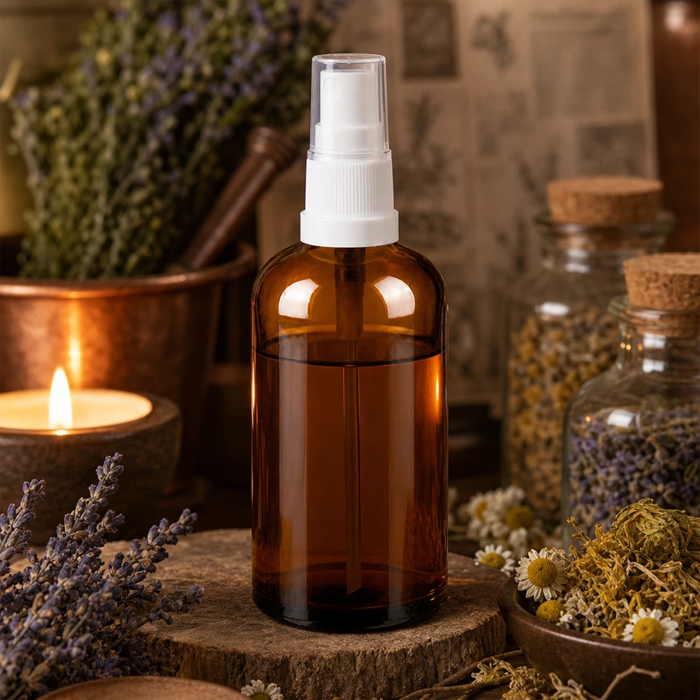 100 ml sprayflaske hvid/tr. STD BrownLine UT18/100 100 ml sprayflaske lavet af UV-beskyttende ravfarvet glas med præcist spraysystem til DIY-kosmetik