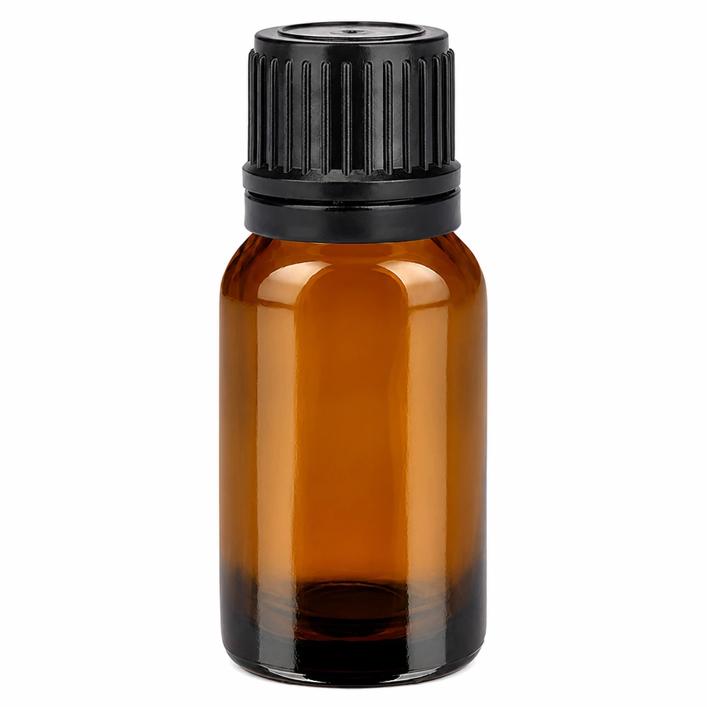10 ml flaske 11 mm SV sort OV BrownLine UT18/10 10 ml brun glasflaske med sort skruelåg til æteriske olier og kosmetik