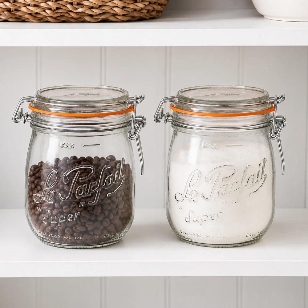 Le Parfait® glas 750 ml Ø85 mm opbevaring 750 ml Le Parfait Super opbevaringskrukke med svingtop Kaffebønner Mel Køkkenopbevaringskrukke