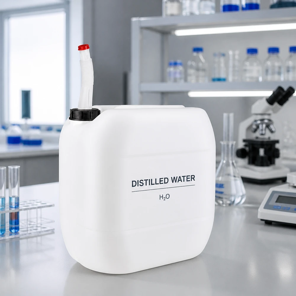 30 liters beholder med Flex-udløbsrør 30-liters dunk med fleksibelt udløbsrør til destilleret vand til laboratoriebrug