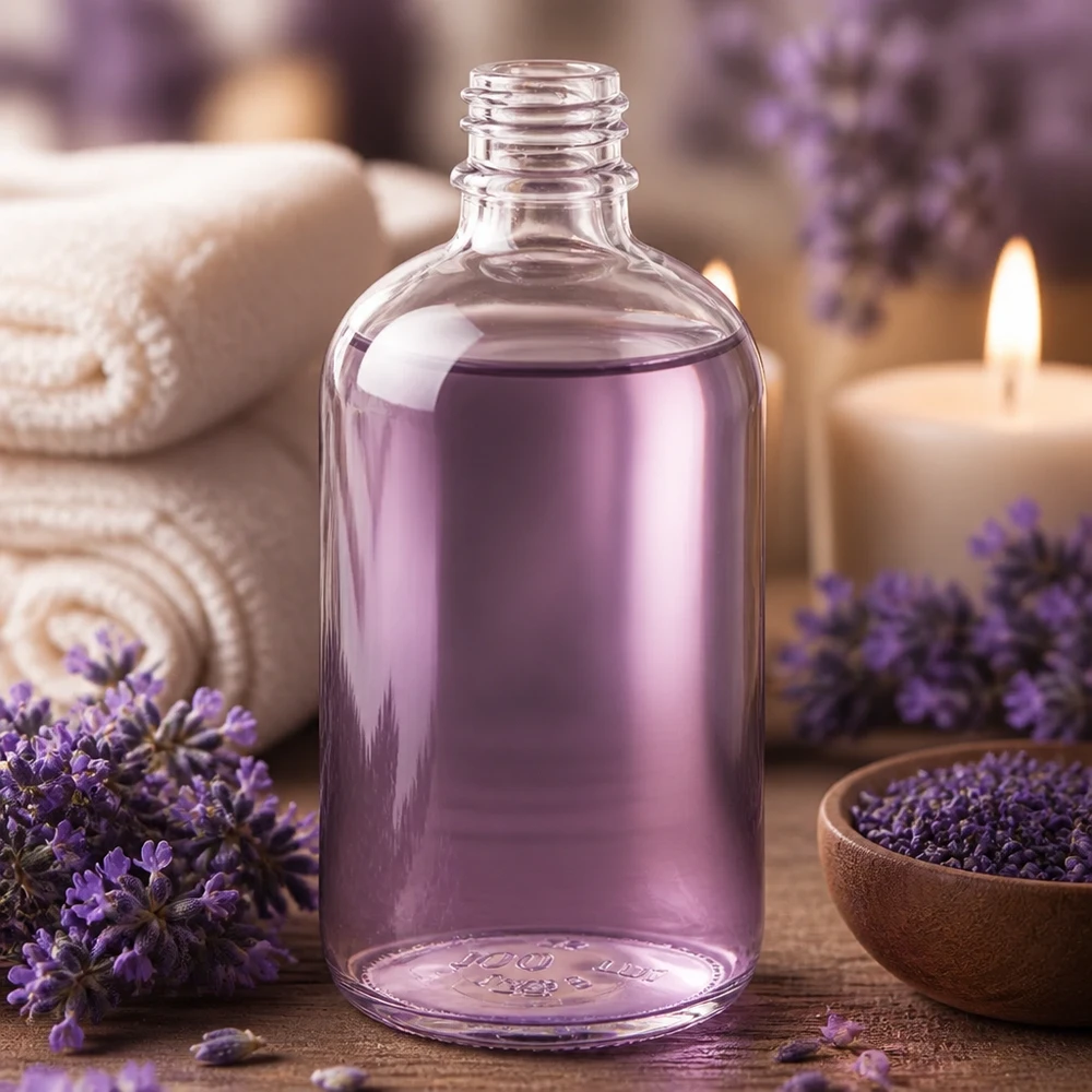 Flaske i klart glas 100 ml DIN 18 Klar glasflaske ApoGlas 100 ml med elegant form til kosmetik og æteriske olier