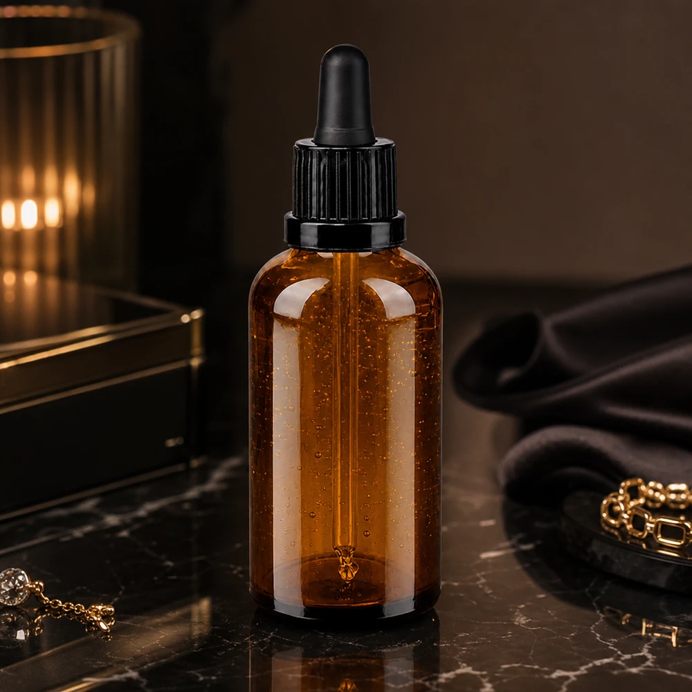 50 ml pipetteflaske sort OV BrownLine UT18/50 Elegant 50 ml pipetteflaske sort OV BrownLine UT18/50 med dråbeformet design til kosmetik