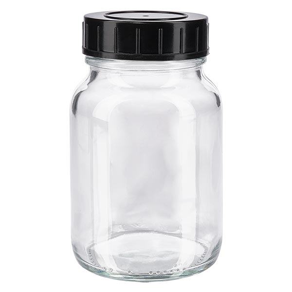 250 ml flaske med bred hals i klart glas med skruelåg 250 ml flaske med bred hals i klart glas med skruelåg