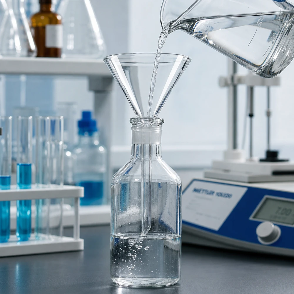 Tragt Ø 70 mm sodakalk, vinkel 60°, kort model Laboratorieglastragt 70 mm med 60 graders vinkel lavet af robust kalksodaglas til kemiske anvendelser