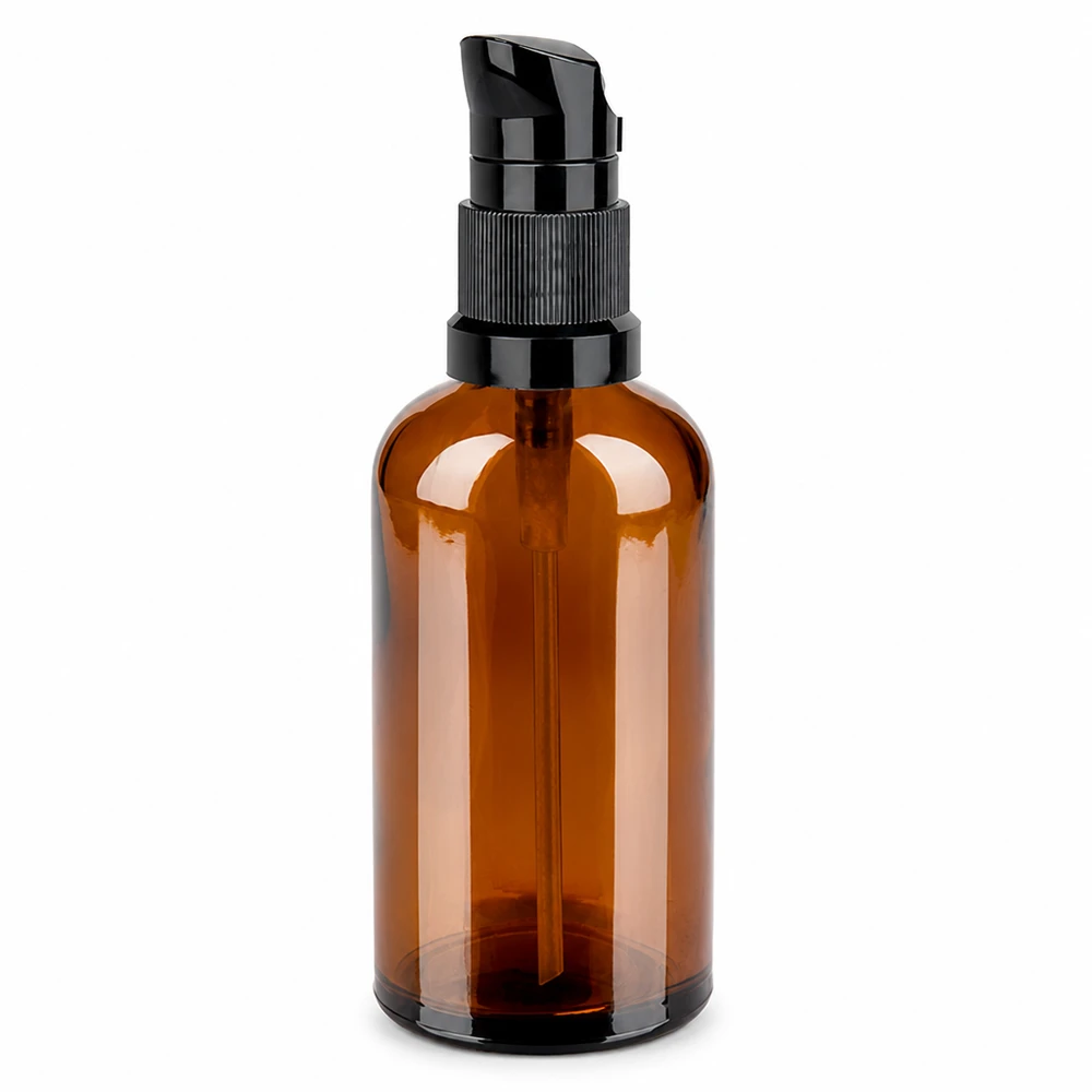 100 ml pumpeflaske sort STD BrownLine UT18/100 100 ml pumpeflaske brun med sort pumpedispenser til kosmetik og plejeprodukter