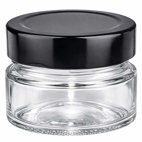 80 ml rund krukke + BasicSeal-låg sort dyb UNiTWIST 80 ml rund krukke med sort BasicSeal-låg UNiTWIST-låg gennemsigtig tom kosmetikkrukke krukke