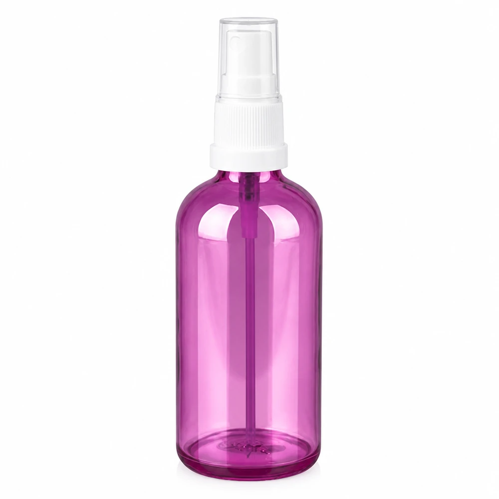 100 ml sprayflaske hvid/transparent Standard PurpleLine UT18/100 100 ml sprayflaske lilla transparent med hvid forstøver til kosmetik og plejeprodukter