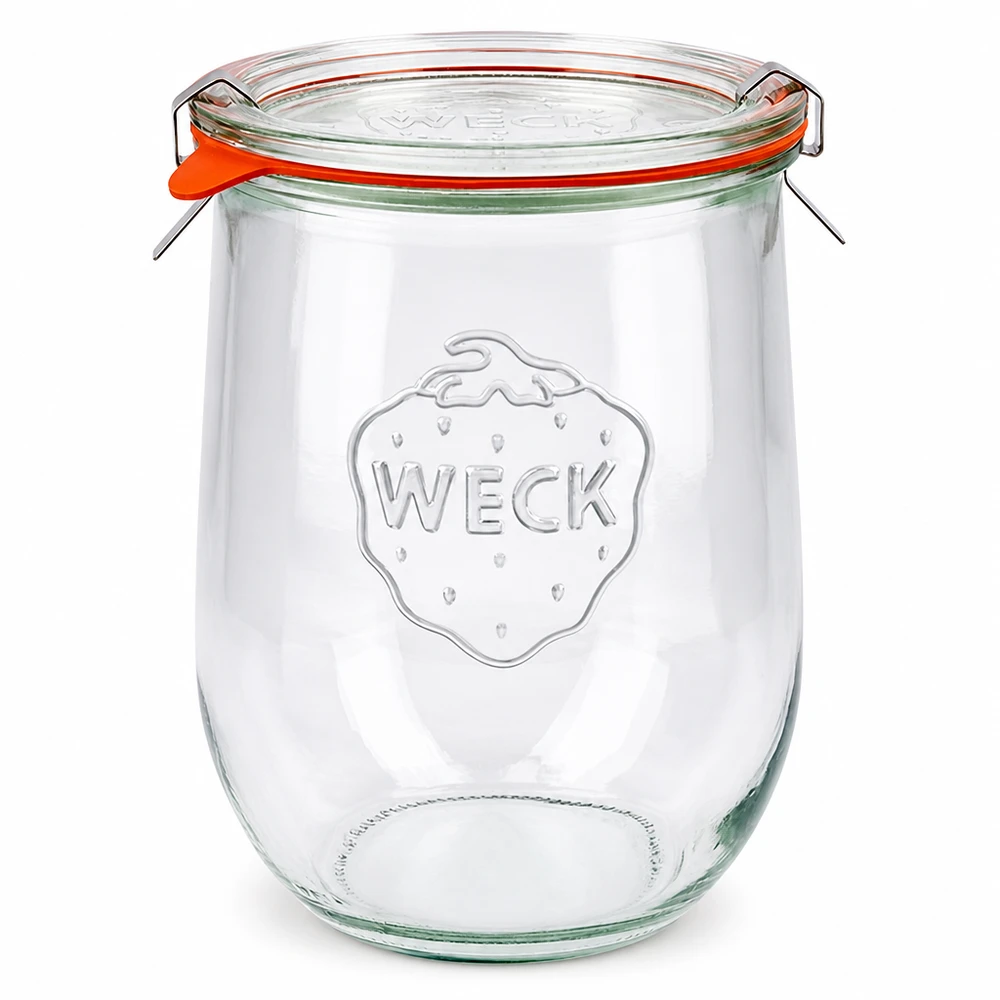 1062 ml tulipankrukke komplet WECK RR100 WECK tulipankrukke 1062ml RR100 konserveringskrukke med glaslåg gummiring og klemmer til konservering og opbevaring