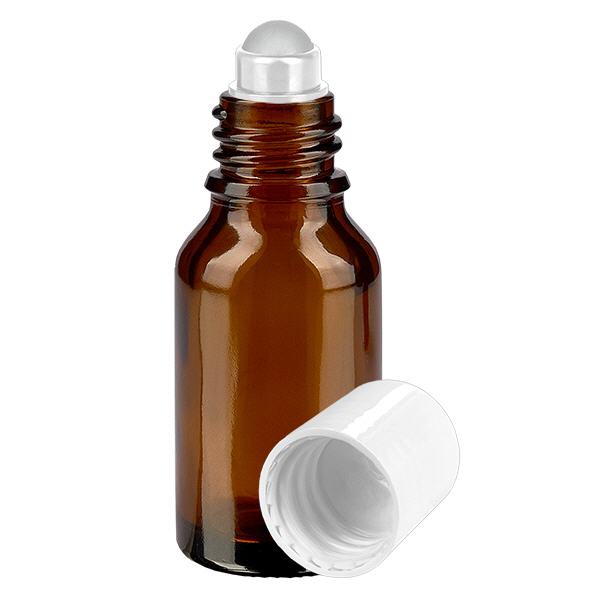 Apoteksflaske brun 30 ml roll-on-hætte hvid Apoteksflaske brun 30 ml roll-on-hætte hvid