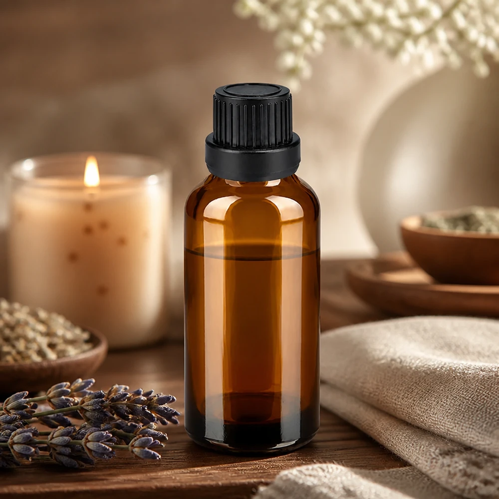 30 ml flaske 11 mm SV sort OV BrownLine UT18/30 Kompakt 30 ml ravfarvet glasflaske, ideel til aromaterapi og naturlige hudplejeprodukter