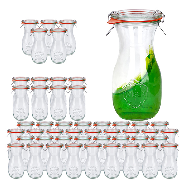 Sæt med 48 Weck-krukker 290 ml juiceflaske med 48 glaslåg