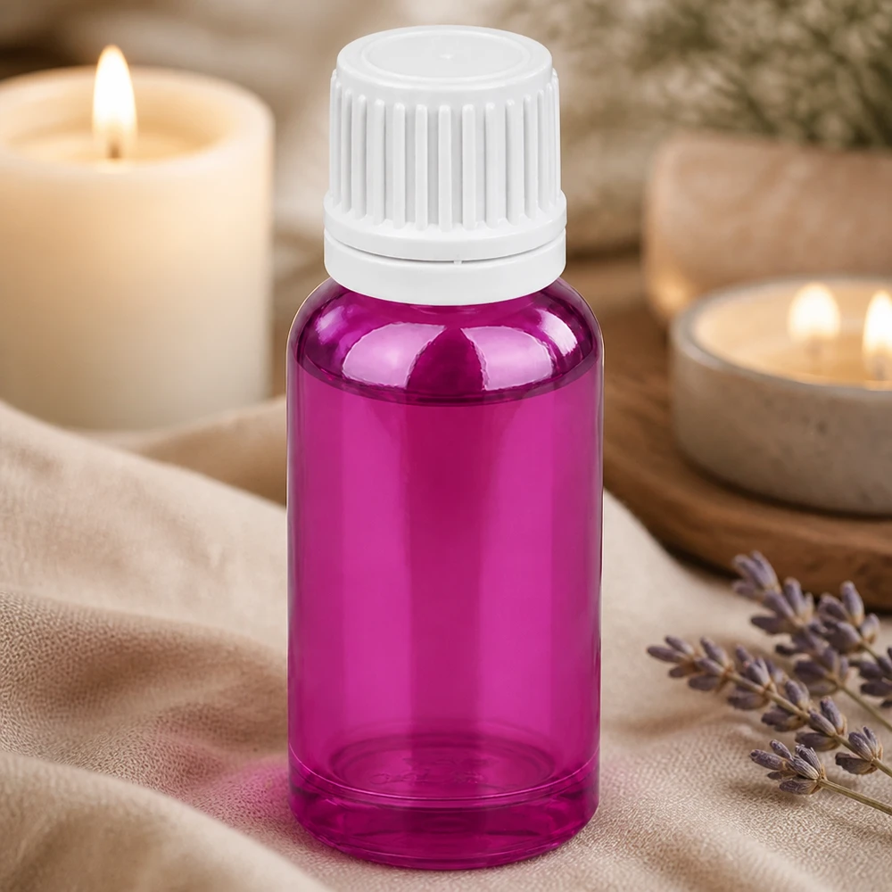 20 ml dråbeflaske 0,7 mm hvid Originality skruelåg PurpleLine UT18/20 20 ml dråbeflaske af højkvalitetsplast i Purple-Line-design med hvid dråbehætte