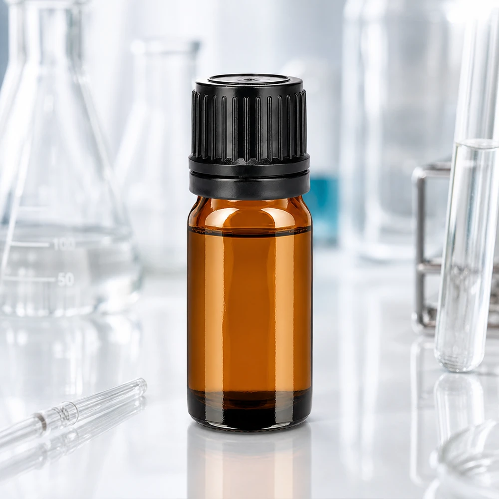 Kompakt 5 ml BrownLine-laboratorieflaske med sort sikkerhedsdæksel til prøver