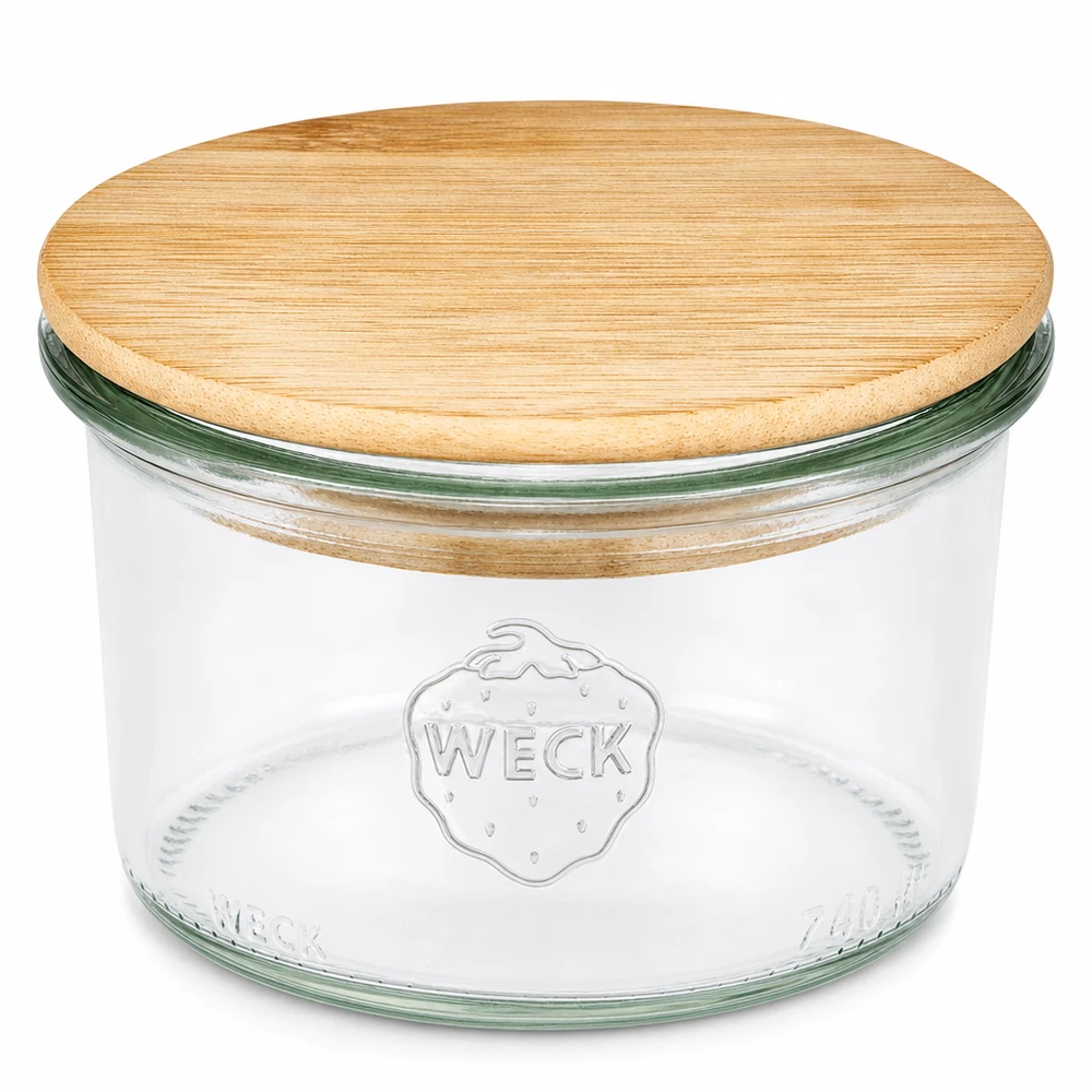 200 ml Briller WECK RR80 med trælåg WECK 200ml RR80 murerbalje med bambus trælåg Transparent rund murerbalje til køkken og opbevaring