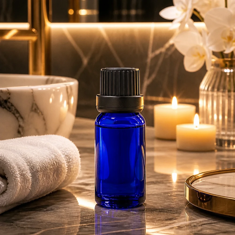 5 ml flaske 11 mm SV sort OV BlueLine UT18/5 Elegant 5 ml BlueLine-glasflaske med sort hætte til professionel kosmetik og wellness