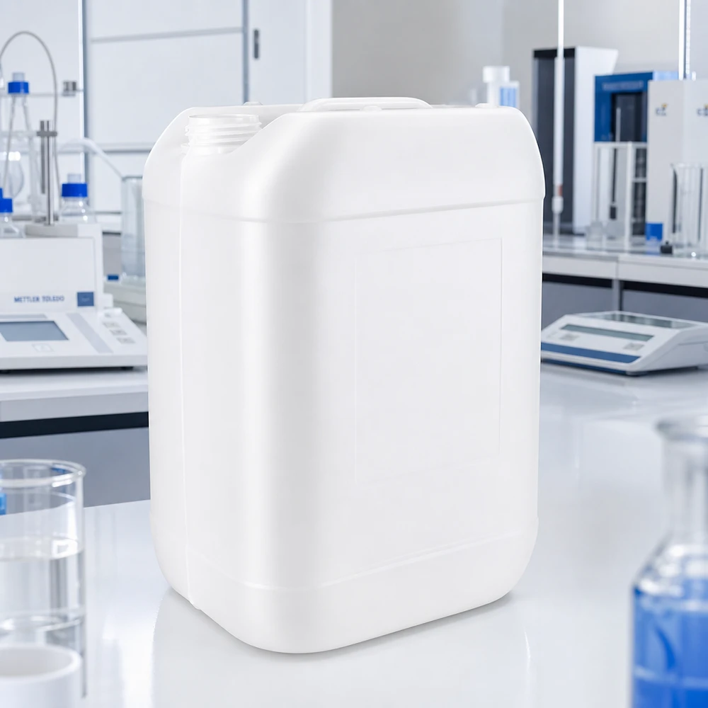 Robust HDPE-kanister på 25 liter uden låg med bred påfyldningsåbning til laboratorieformål