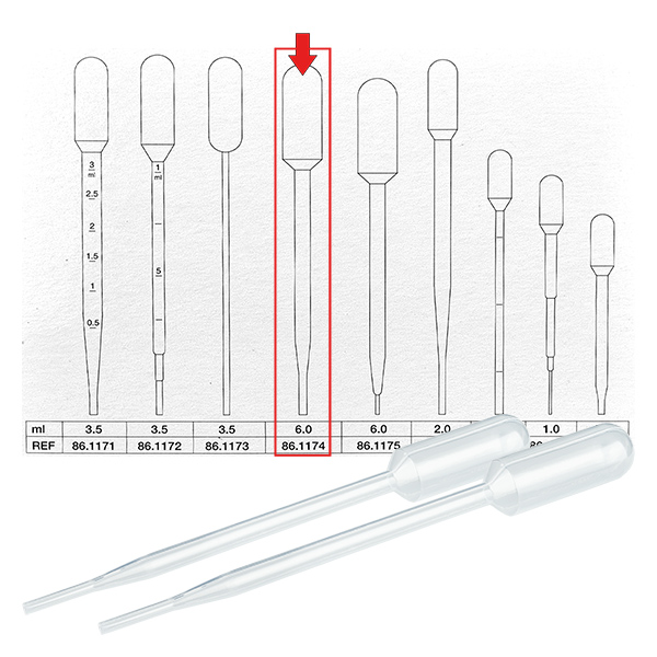 Transferpipette, nominel volumen: 6 ml, (LxB): 152 x 15 mm, materiale: LD-PE, transparent, dråbestørrelse: 40 µl - 55 µl, 400 stk./karton Transferpipette, nominel volumen: 6 ml, (LxB): 152 x 15 mm, materiale: LD-PE, transparent, dråbestørrelse: 40 µl - 55 µl, 400 stk./karton
