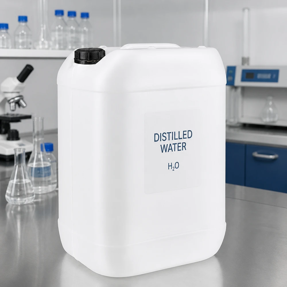 Laboratoriebeholder på 25 liter til destilleret vand med sikker skruelåg