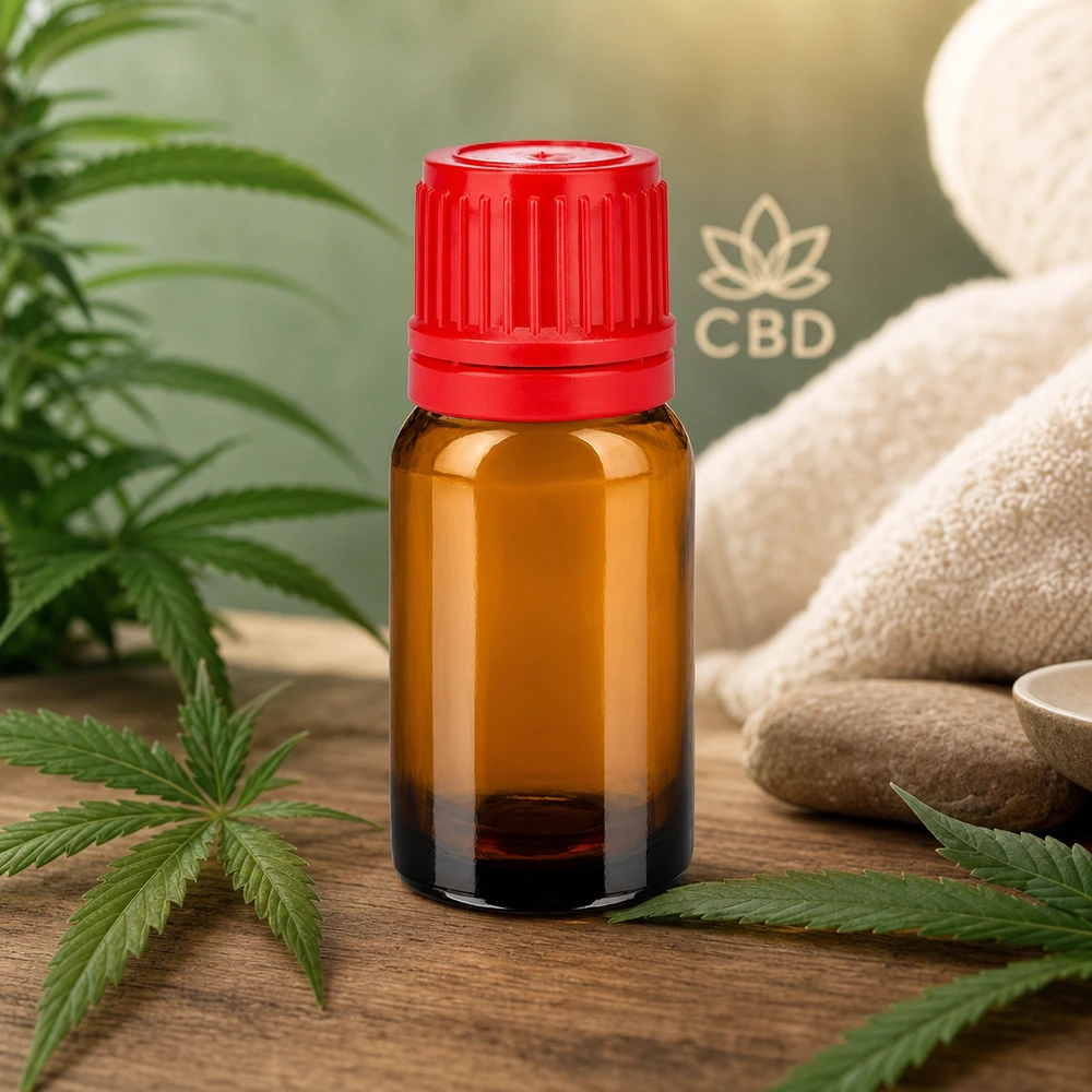 10 ml flaske 11 mm SV rød OV BrownLine UT18/10 10 ml BrownLine-glasflaske af høj kvalitet med UV-beskyttelse og rød hætte til CBD-olier