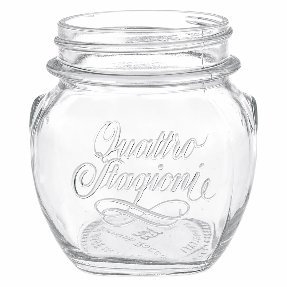 300 ml husholdningsglas "Quattro Stagioni" 300 ml Quattro Stagioni-konservesglas af klart glas med præget logo og skruegevind til konservering