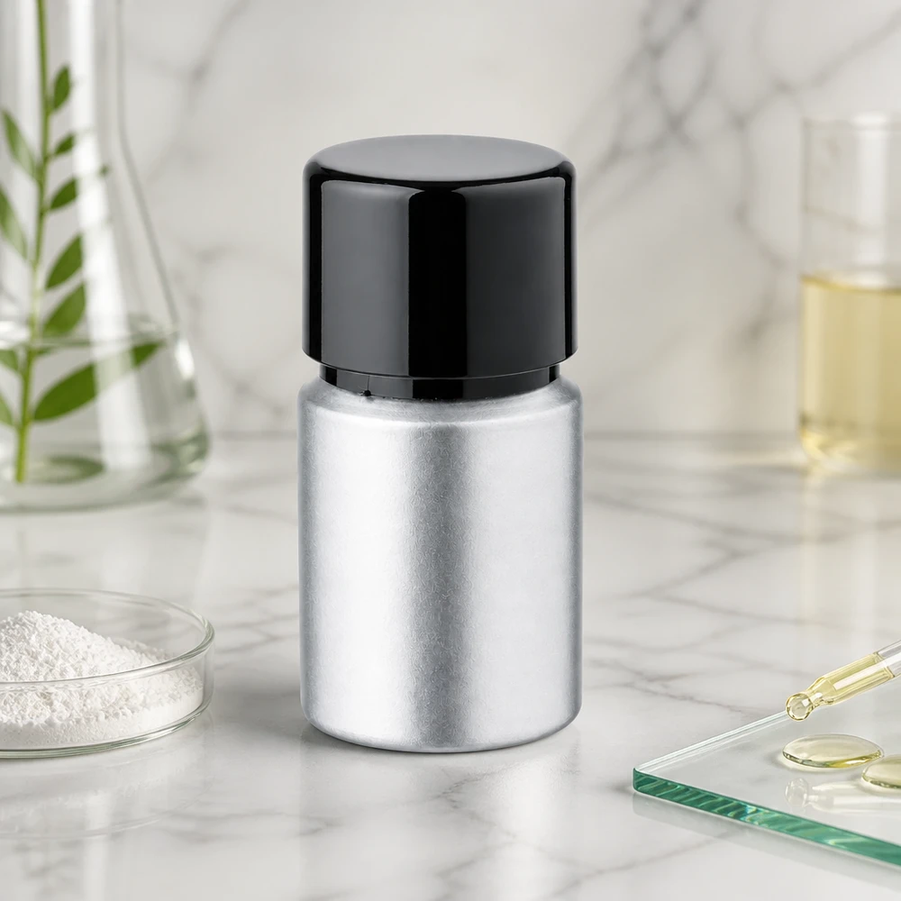 10 ml farvet aluminiumsflaske med skruelåg Lille farvet aluminiumsflaske 10 ml - sølvfarvet metalflaske med sort hætte til æteriske olier