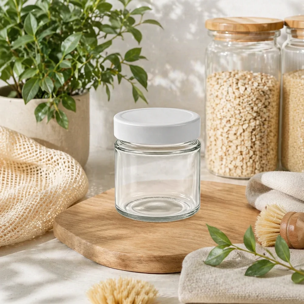 135 ml rund krukke + BasicSeal-låg hvid dyb UNiTWIST 135 ml rund krukke BasicSeal låg hvid bæredygtig zero waste livsstil bambus låg træplade køkkenorganisation