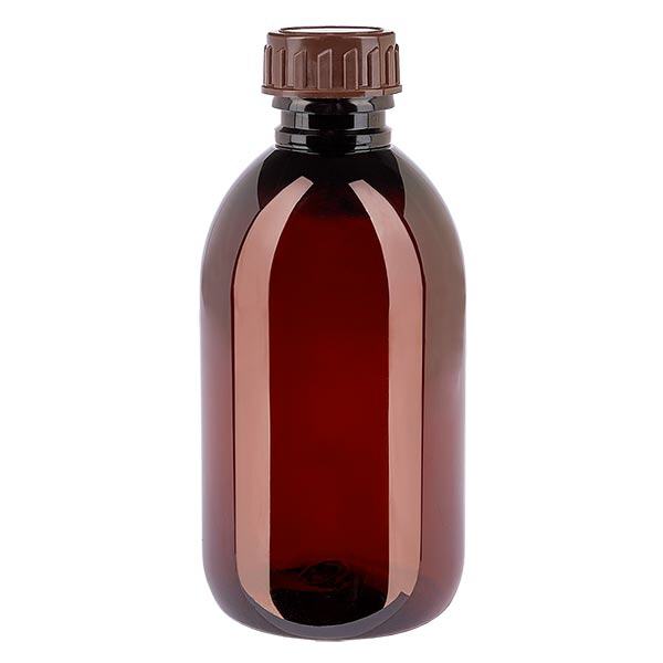 PET-flaske 250 ml med brun hætte Standard PET-flaske 250 ml med brun hætte Standard