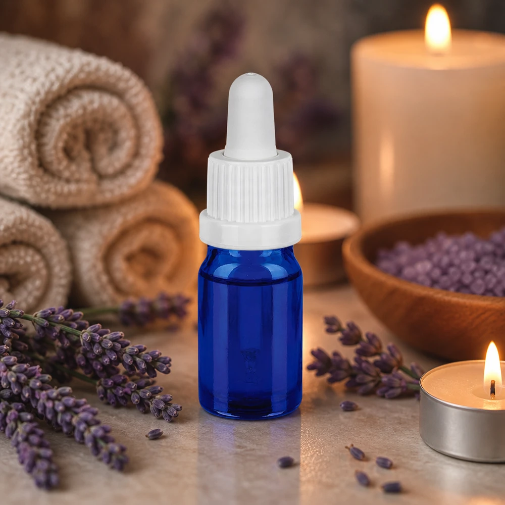 5 ml pipetteflaske hvid OV BlueLine UT18/5 Praktisk 5 ml pipetteflaske med hvid pipette, ideel til aromaterapi og wellness.