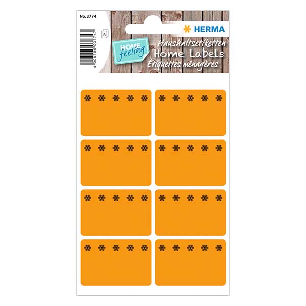 Frysetiketter orange (48 klistermærker) 26x40mm | 6 ark = 48 papirklistermærker Frysetiketter orange (48 klistermærker) 26x40mm | 6 ark = 48 papirklistermærker