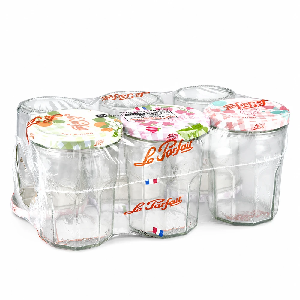 Le Parfait® Jam 385 ml Ø82 mm syltetøjsglas Le Parfait syltetøjsglas 385 ml i en pakke med 6 stk. med farverige skruelåg i krympeplast