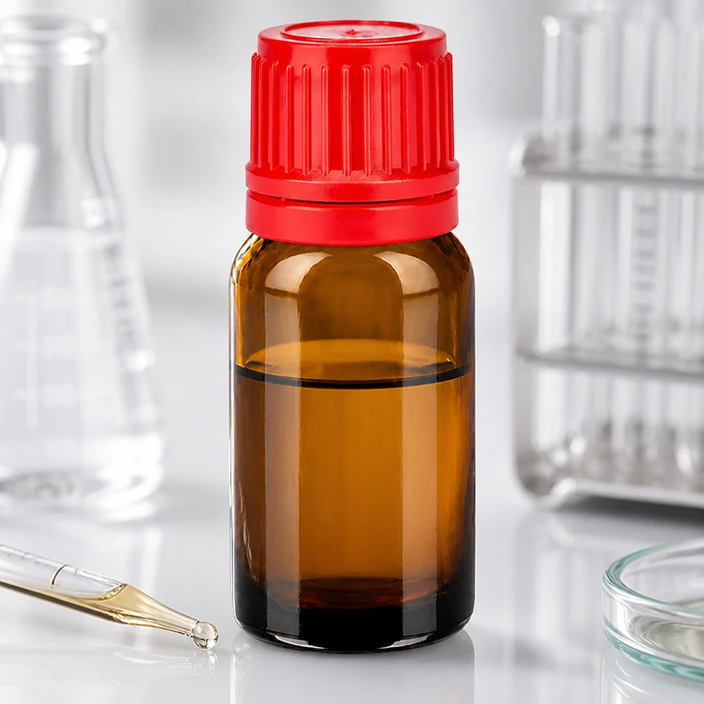 10 ml flaske 11 mm SV rød OV BrownLine UT18/10 Brun laboratorieflaske på 10 ml med rød tyverisikring til farmaceutiske anvendelser