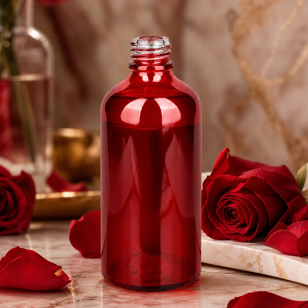 100 ml Apoteksflaske RedLine UT18/100 UNiTWIST RedLine apoteksflaske 100 ml i elegant rød til kosmetik og naturprodukter