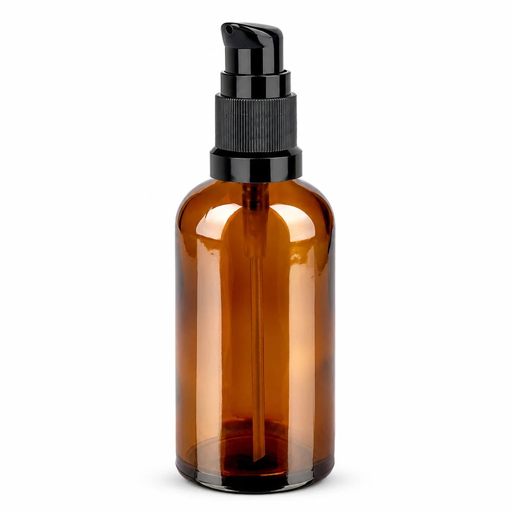 100 ml pumpeflaske sort STD BrownLine UT18/100 Brun glasflaske 100 ml med sort pumpedispenser til serum og olier