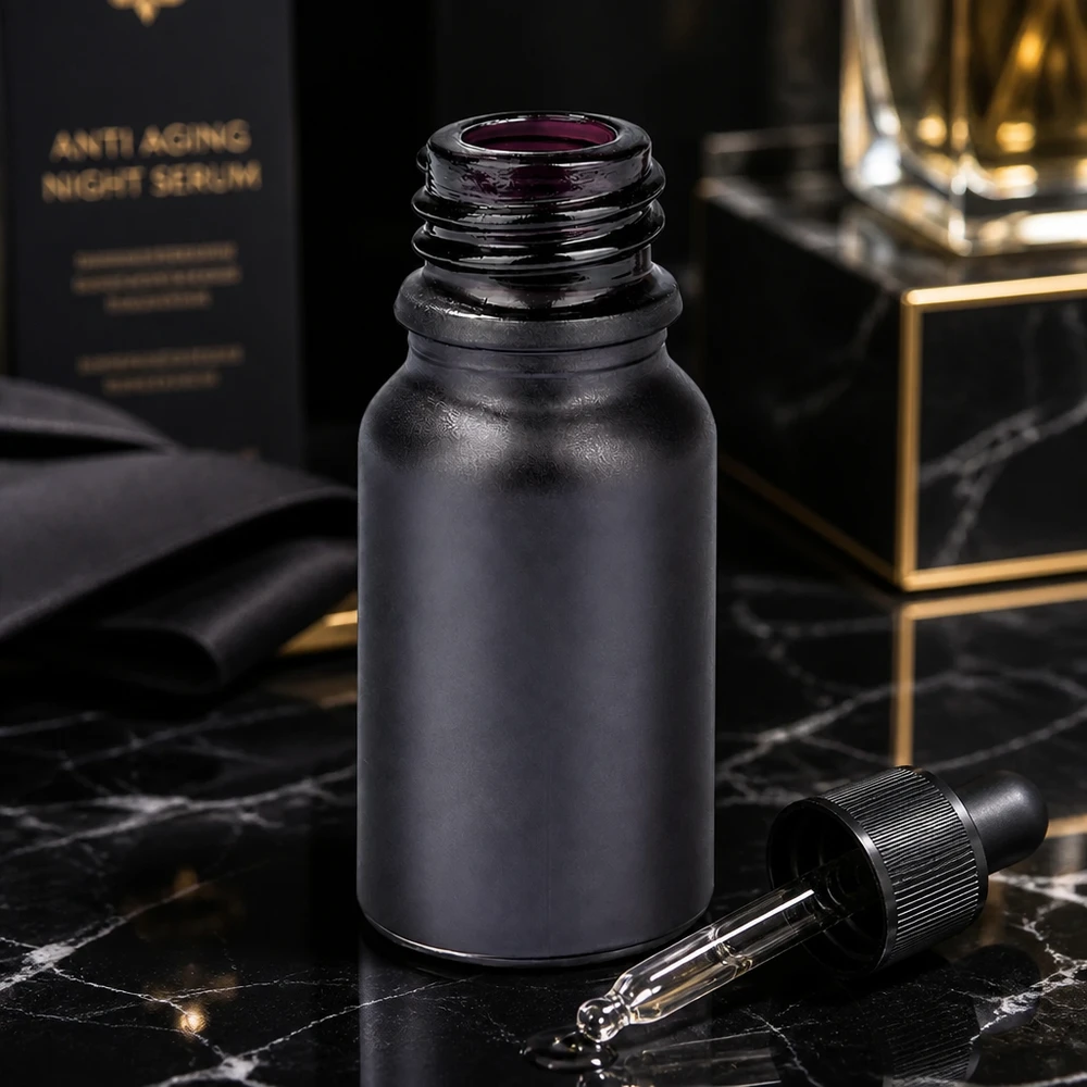 10 ml apoteksflaske BlackLine UT18/10 UNiTWIST Sort 10 ml apotekerflaske BlackLine UT18/10 med pipette til præcis dosering af serum