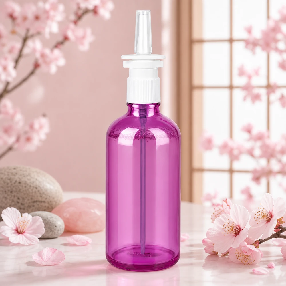 100 ml næsesprayflaske hvid/transparent standard PurpleLine UT18/100 Ergonomisk 100 ml næsesprayflaske med praktisk sprayhoved i moderne lilla design UT18