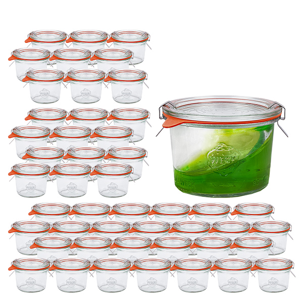 Sæt med 48 Weck 80 ml Briller med 48 glaslåg