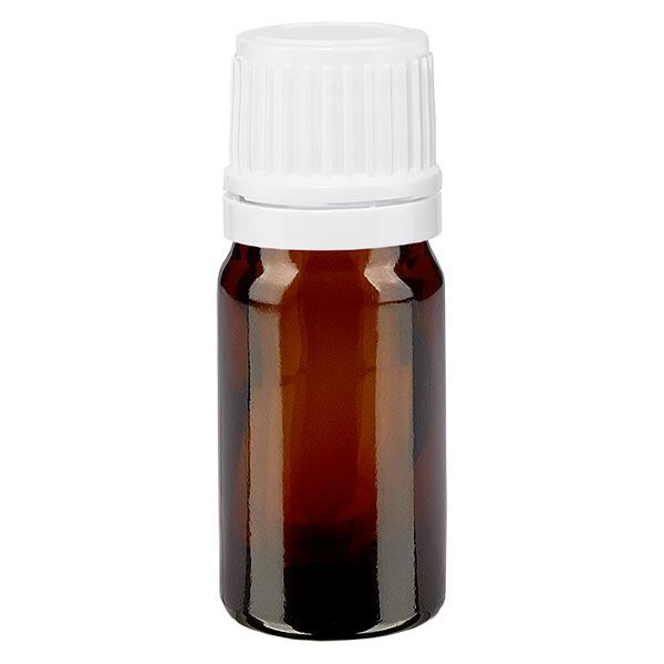 Apoteksflaske brun 5ml dryp v. 1,2 mm hvid OV