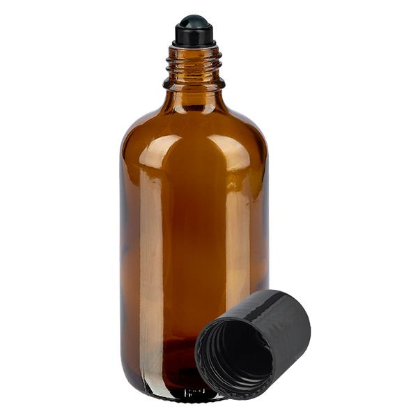 Apoteksflaske brun 100 ml roll-on-hætte sort