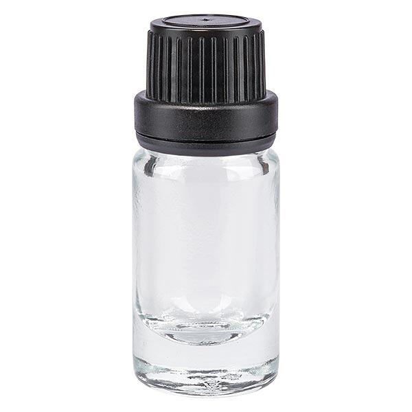 Apoteksflaske klar 5ml skruelåg sort tæt OV