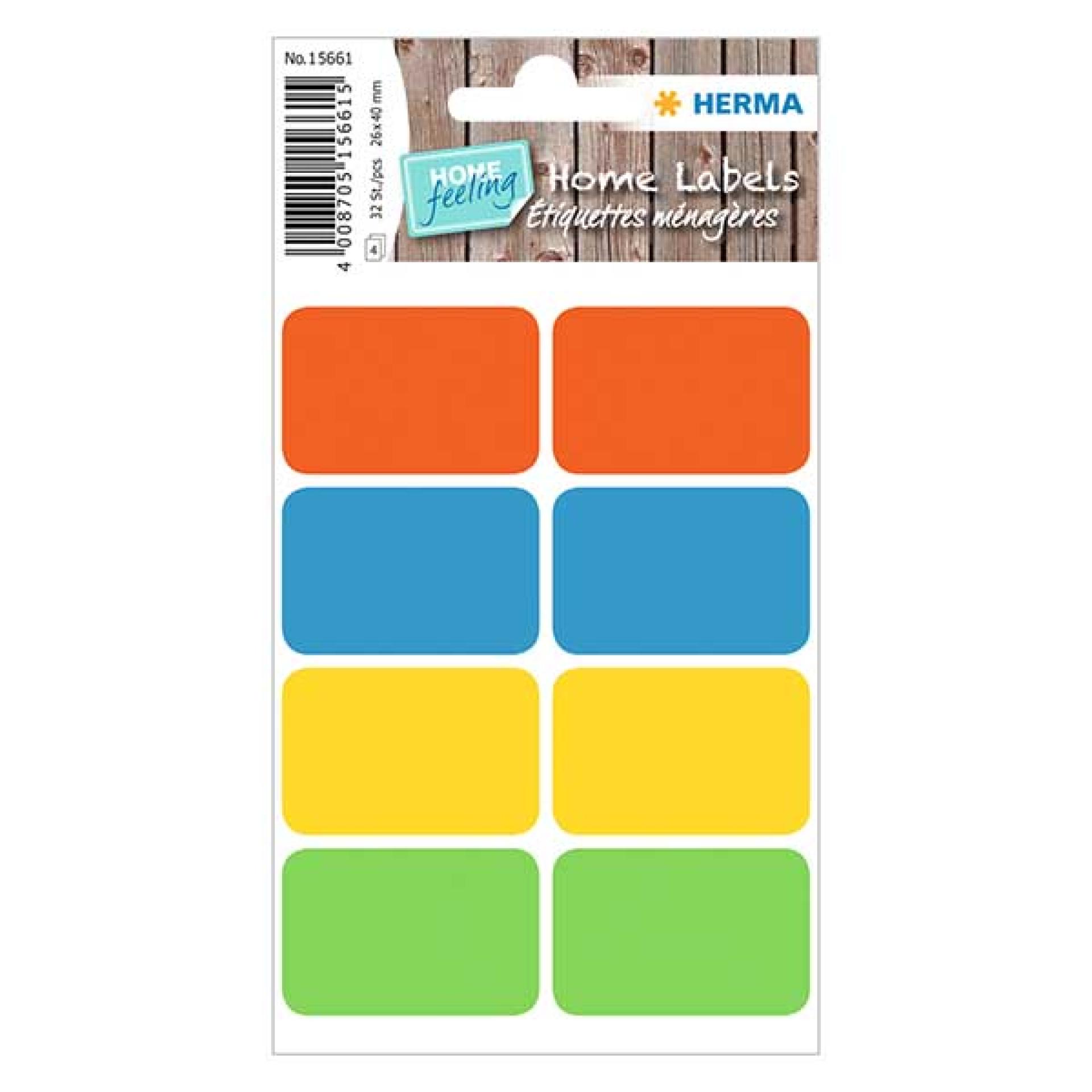 Universal labels farvet (32 klistermærker) 26x40mm 4 ark = 32 papirklisterm...