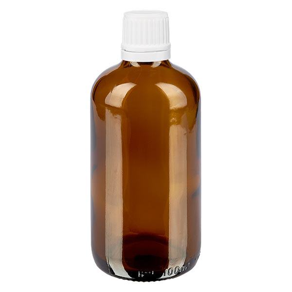 Apoteksflaske brun 100 ml skruelåg hvid OV