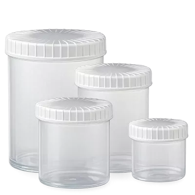 Transparente skruelågsbokse med rillet låg