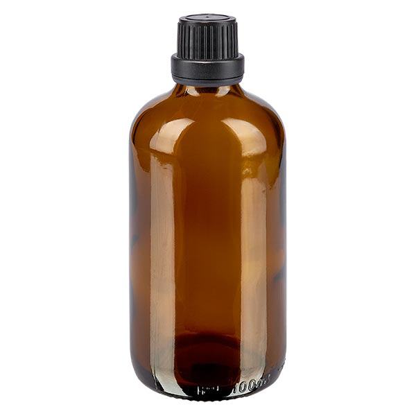 Apoteksflaske brun 100ml dryp v. Pr 2mm sort OV