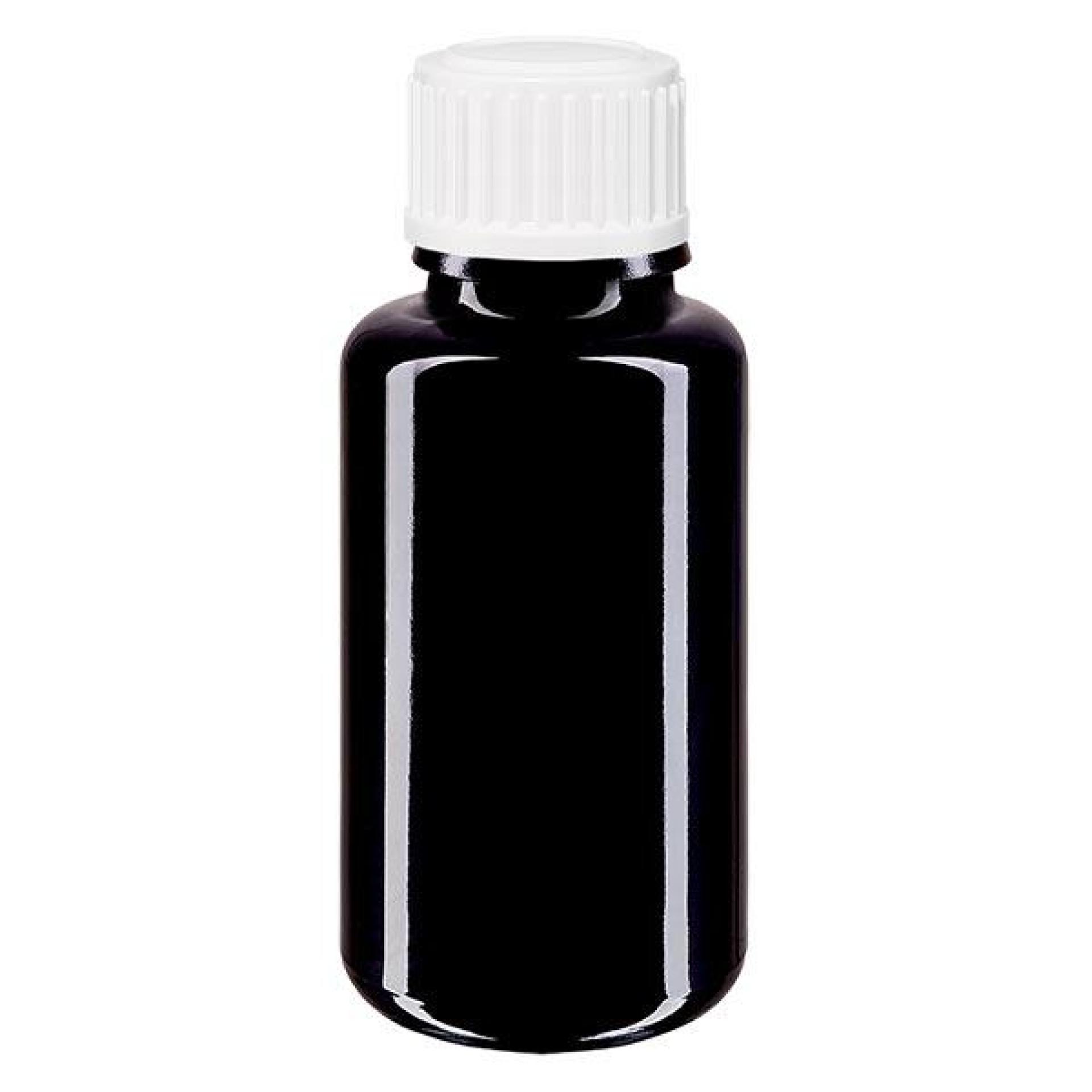 Apoteksflaske viol. 20ml skruelåg hvide kugler St