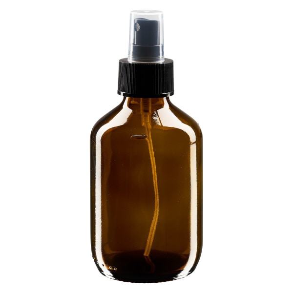 200 ml medicinflaske brun, med pumpesprøjte sort ApoGlas. Farmaceutisk kvalit...