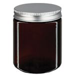 Brune glaskrukker med aluminiumslåg