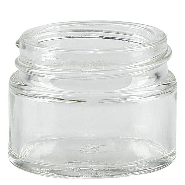 Salvebeholder (glasbeholder) 15 ml klar, uden låg, gevind 38mm/R3