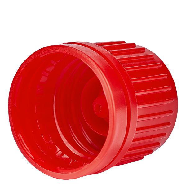 Skruelåg rød (DIN18, UT18) med sikkerhedsring. Til ApoGlas , UNiTWIST & Miro...