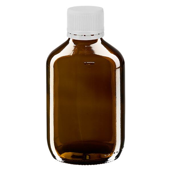 200 ml medicinflaske ravfarvet, hvid hætte med manipulationssikker ring ApoGl...